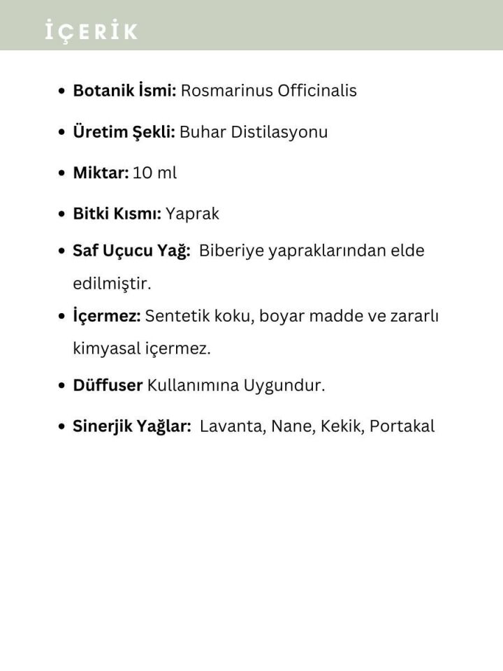 Biberiye Uçucu Yağı, % 100 Saf, Katkısız Aromaterapi Yağı 10 ml