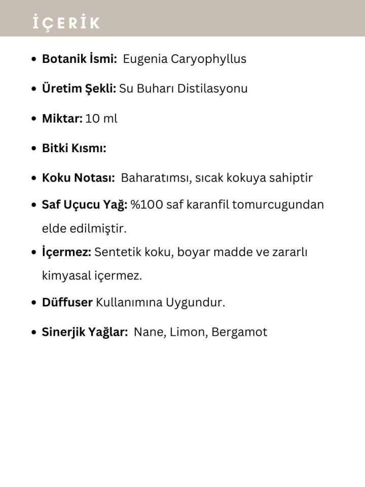 Karanfil Uçucu Yağı,  % 100 Saf, Katkısız Aromaterapi Yağı 10 ml