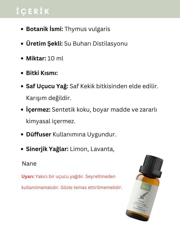 Kekik Uçucu Yağı,  % 100 Saf, Katkısız Aromaterapi Yağı 10 ml
