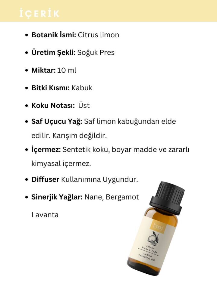 Limon Uçucu Yağı,  % 100 Saf, Katkısız Aromaterapi Yağı 10 ml