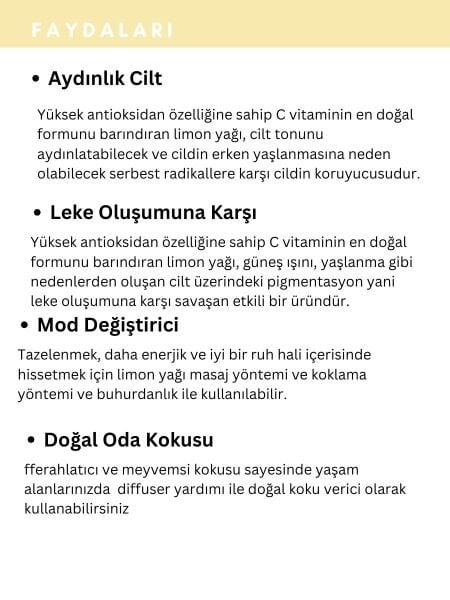Limon Uçucu Yağı,  % 100 Saf, Katkısız Aromaterapi Yağı 10 ml