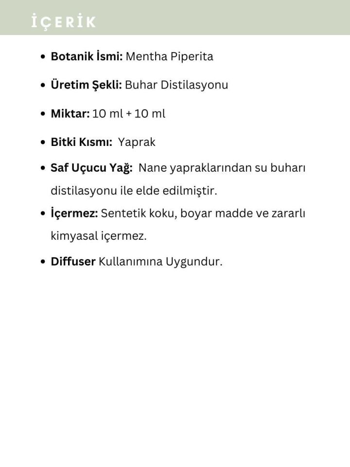 Nane Uçucu Yağı,  % 100 Saf, Katkısız Aromaterapi Yağı 10 ml