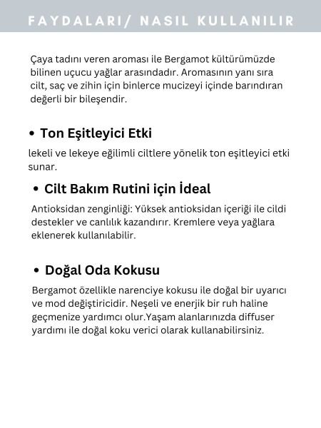 Bergamot Uçucu Yağı,  % 100 Saf, Katkısız Aromaterapi Yağı 10 ml