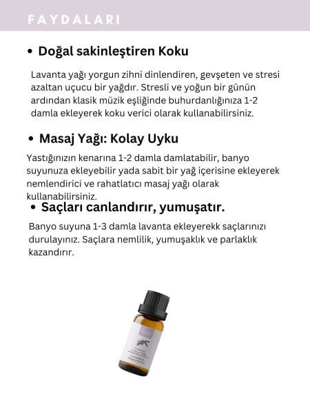 Lavanta Uçucu Yağı,  % 100 Saf, Katkısız Aromaterapi Yağı 10 ml