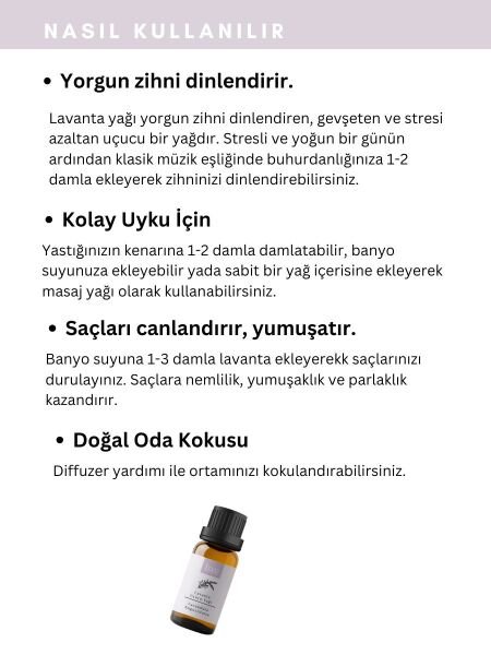 Lavanta Uçucu Yağı,  % 100 Saf, Katkısız Aromaterapi Yağı 10 ml