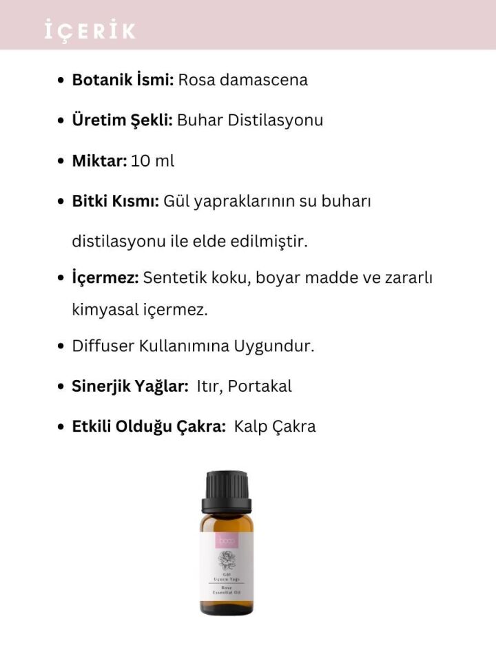 Gül Uçucu Yağı,  % 100 Saf, Katkısız Aromaterapi Yağı 10 ml
