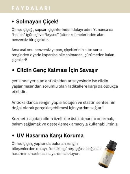 Ölmez Çiçek Uçucu Yağı,  % 100 Saf, Katkısız Aromaterapi Yağı 10 ml